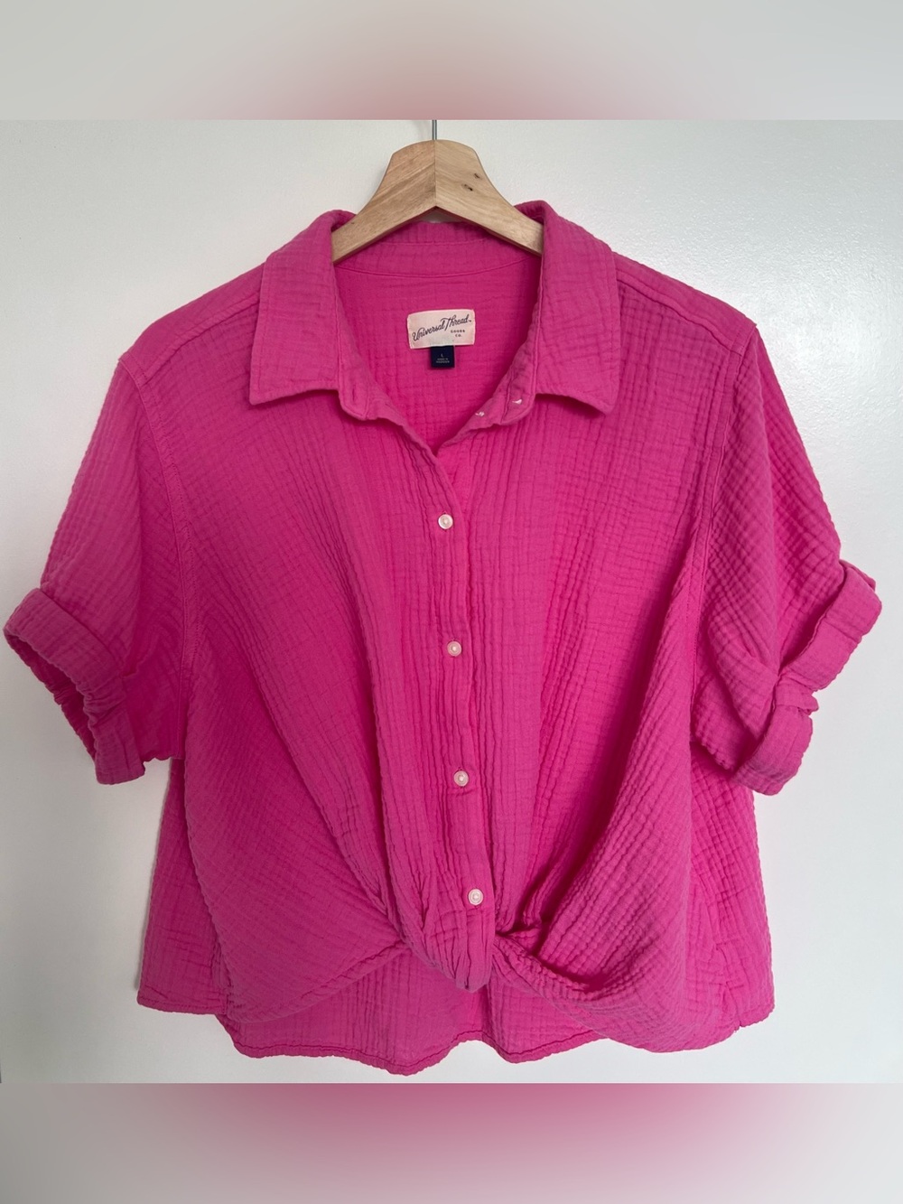 Universal Thread Women’s Pink Button-Up Cotton Gauze Women's Top Size: L
